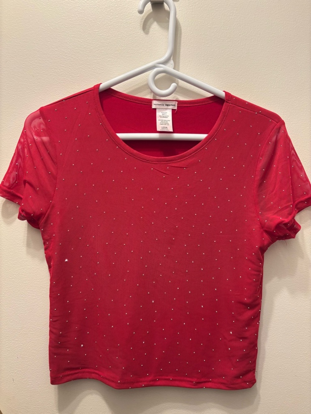 Embellished Red Short Sleeve Crop Top